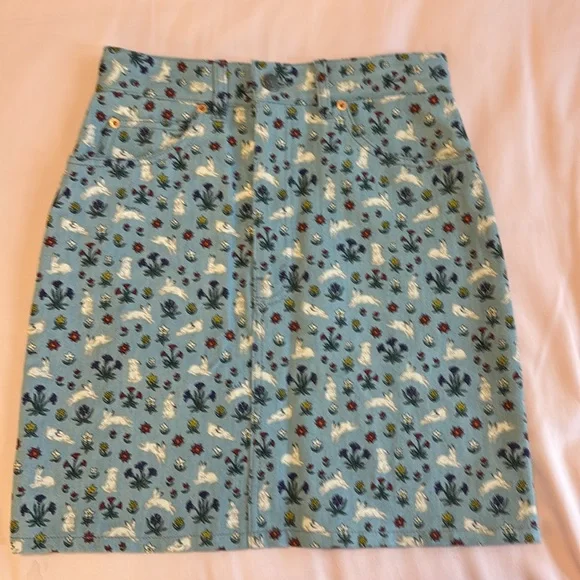 NWOT Gucci printed skirt denim xs 38 blue printed floral bunny coquette - Picture 4 of 9